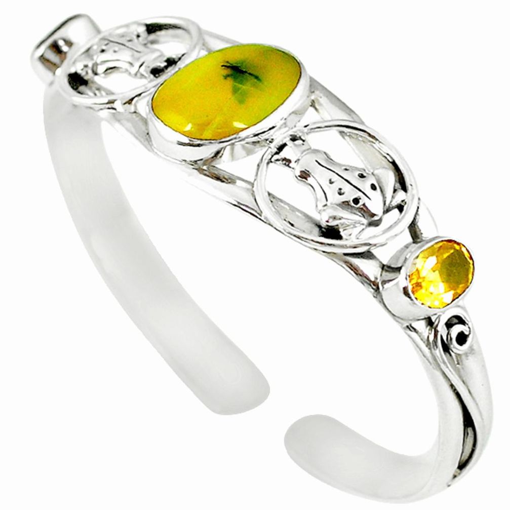 Natural yellow opal citrine 925 sterling silver adjustable bangle m10386