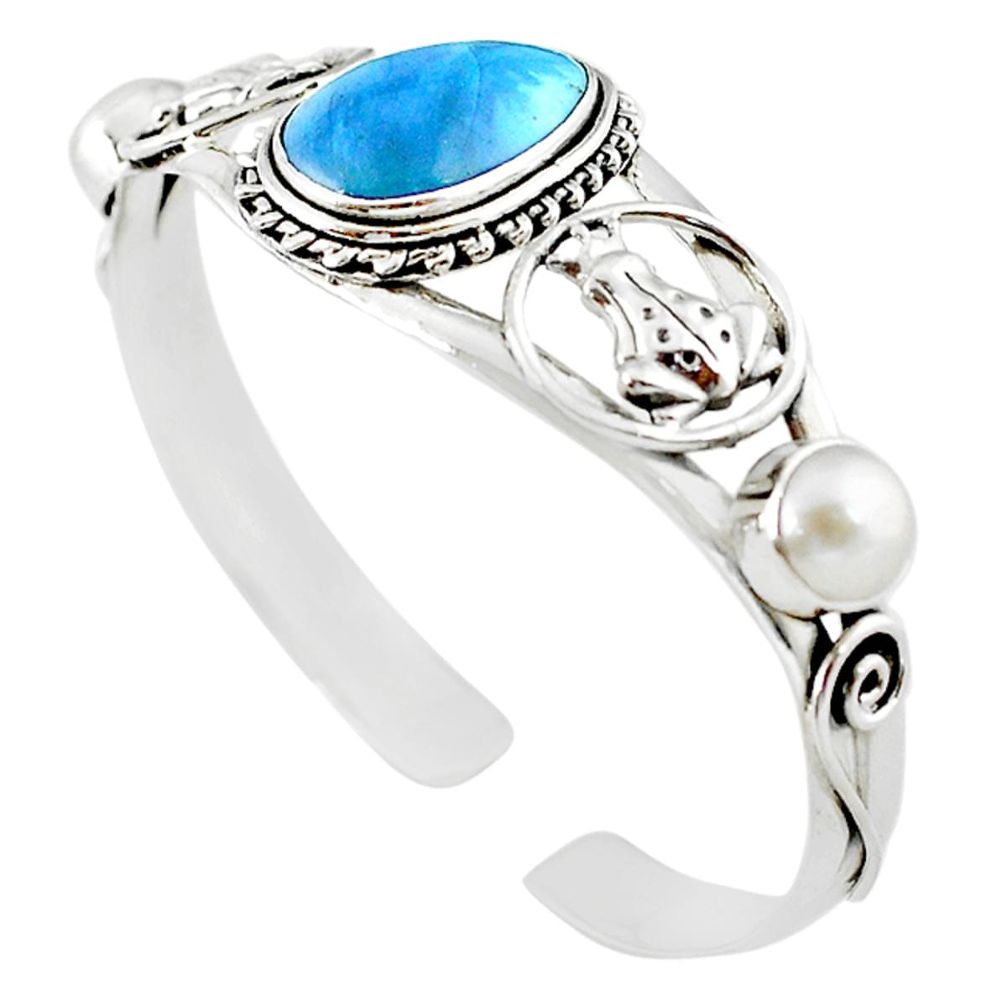 Natural blue swedish slag pearl 925 silver adjustable bangle jewelry m10402
