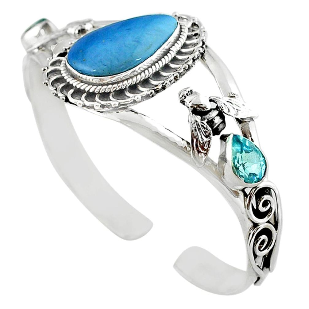 Natural blue swedish slag topaz 925 silver adjustable bangle jewelry m10403