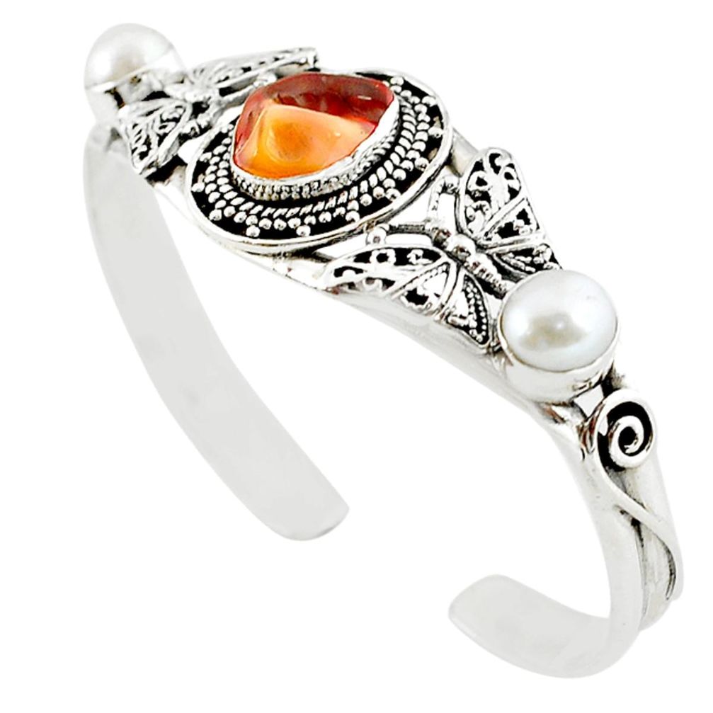Natural multi color mexican fire opal pearl 925 silver adjustable bangle m10418