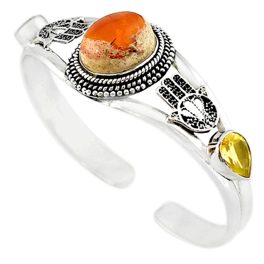 925 silver natural multi color mexican fire opal adjustable bangle m10420