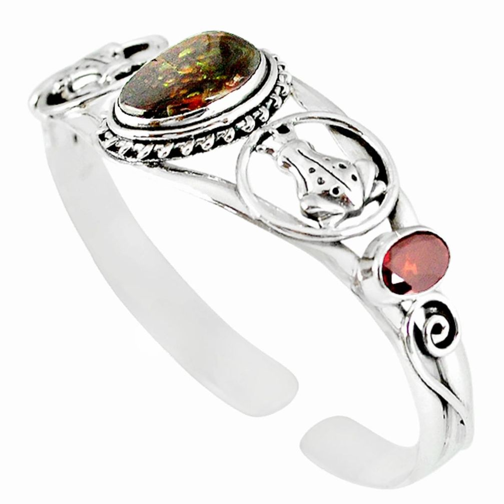 Natural multi color mexican fire agate 925 silver adjustable bangle m10422