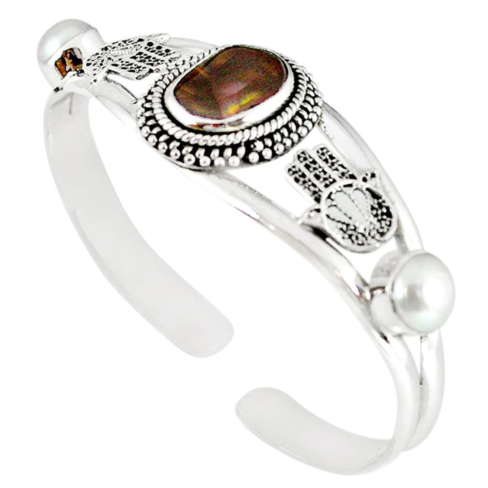 925 silver natural multi color mexican fire agate pearl adjustable bangle m10423