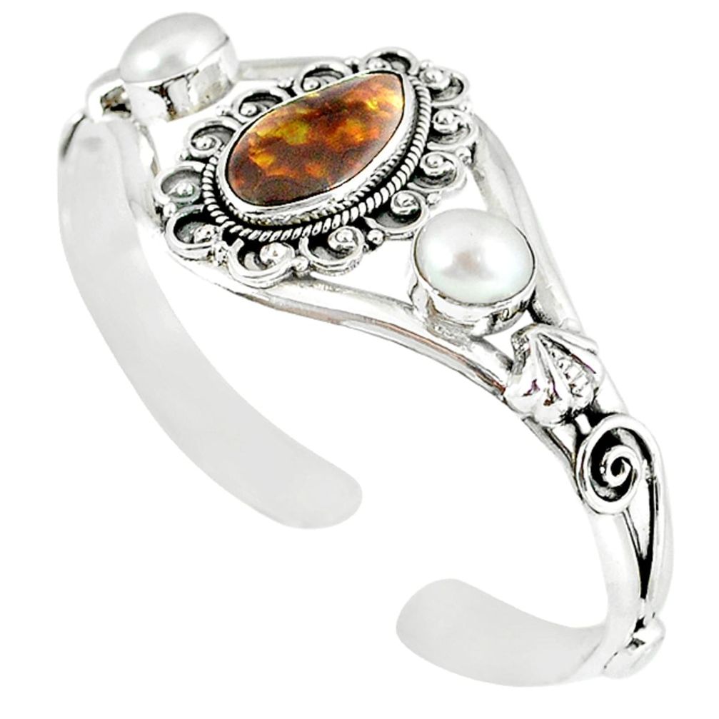 Natural multi color mexican fire agate 925 silver adjustable bangle m10428