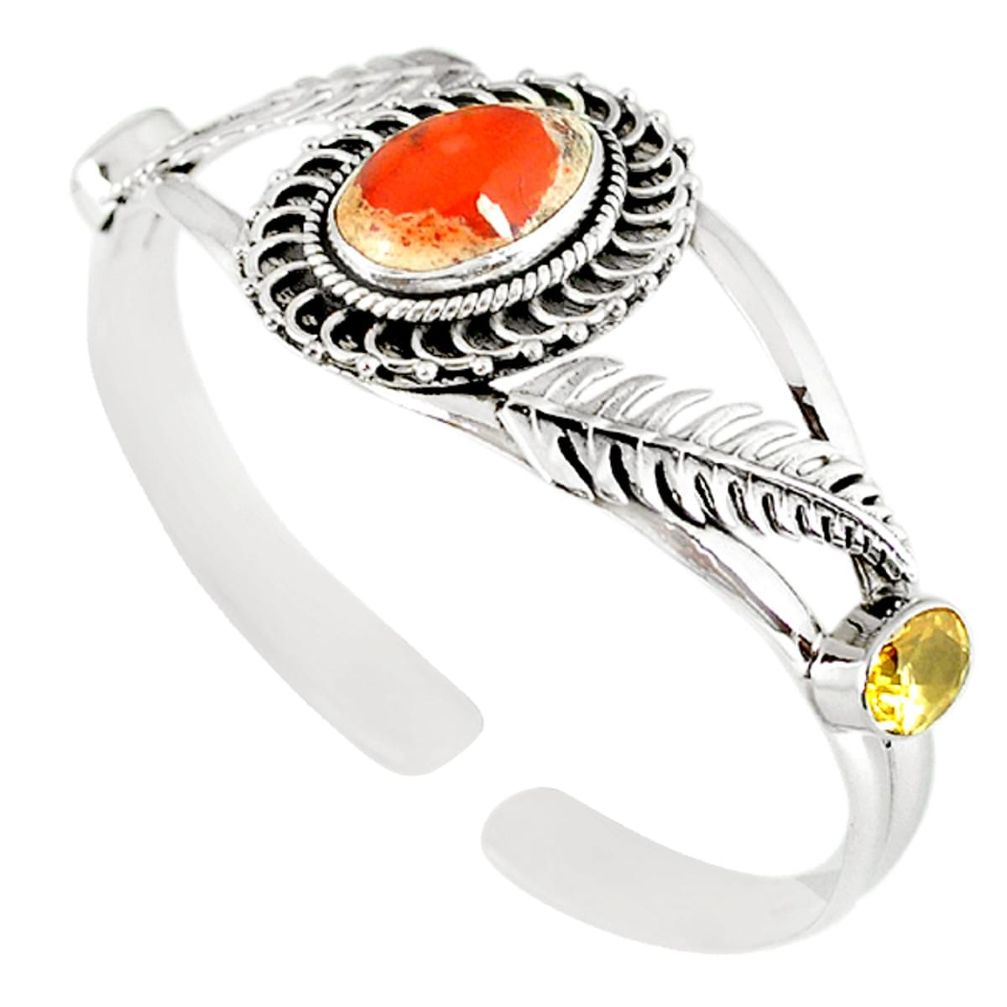 Natural multi color mexican fire opal 925 silver adjustable bangle m10429