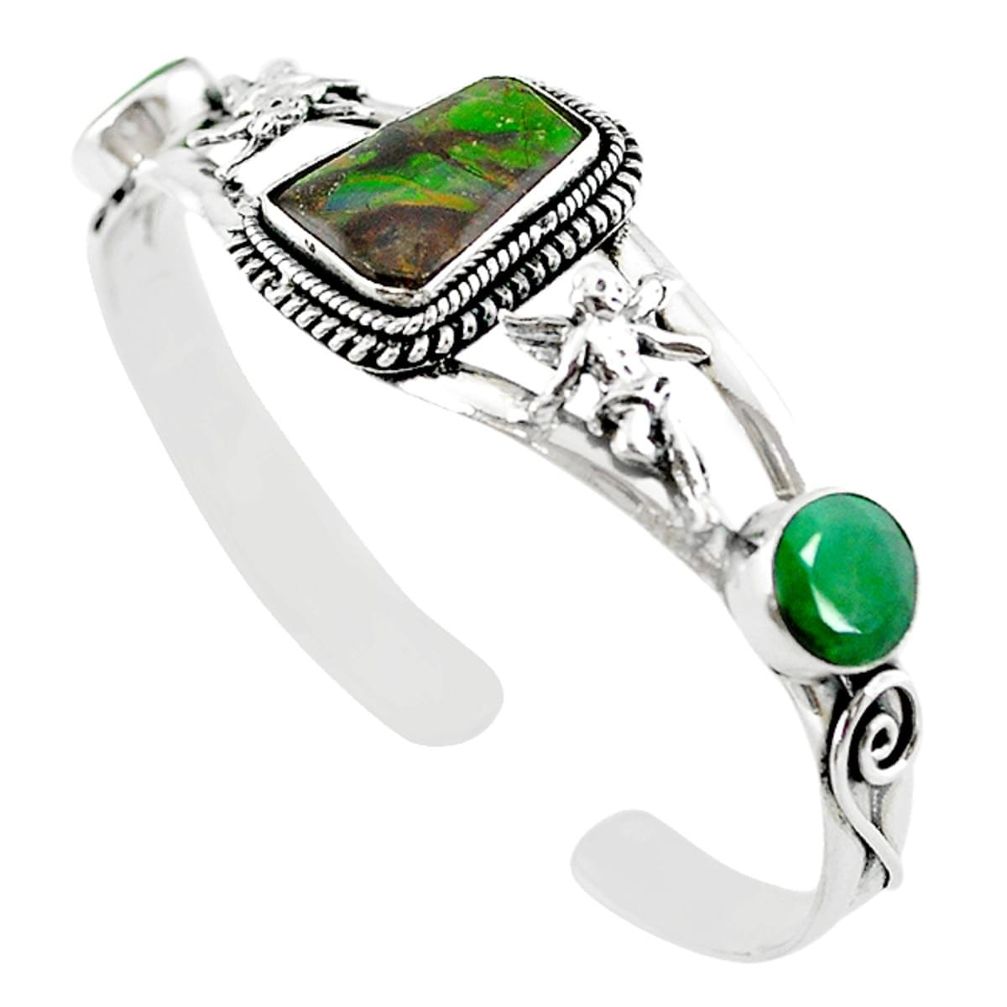 Natural multi color ammolite (canadian) 925 silver adjustable bangle m10455