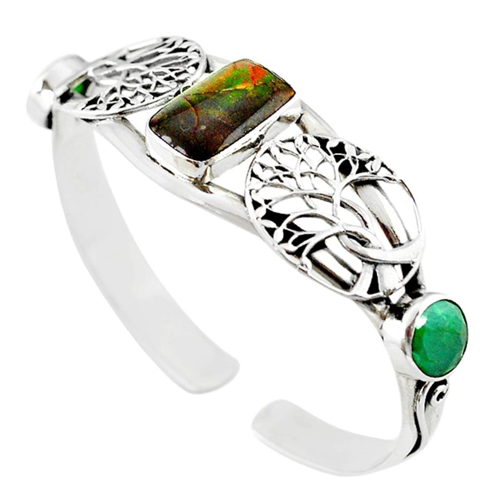 925 silver natural multi color ammolite (canadian) adjustable bangle m10456