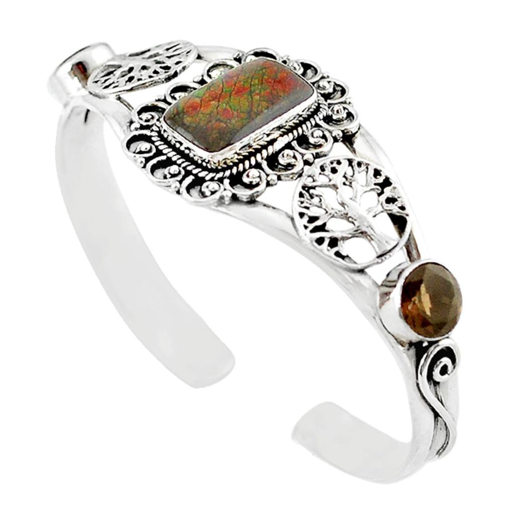 Natural multi color ammolite (canadian) 925 silver adjustable bangle m10458