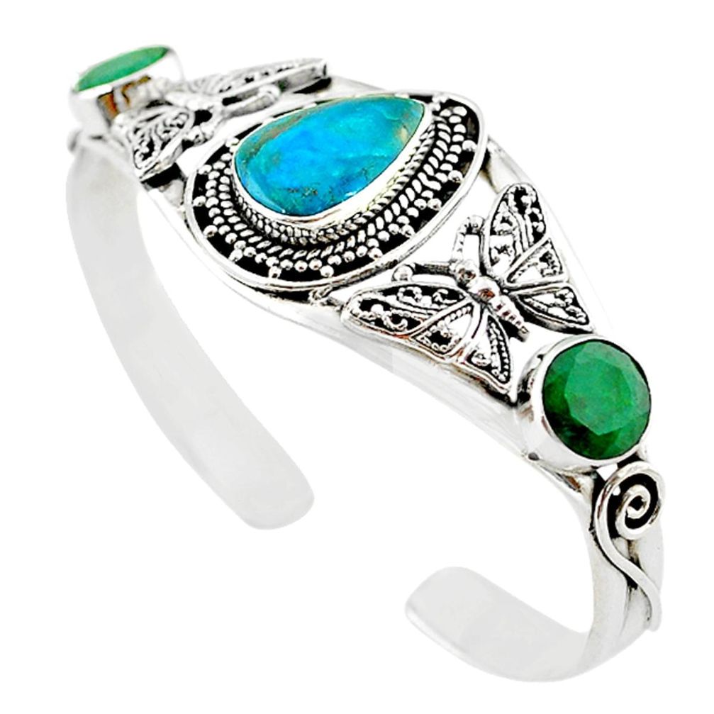 925 silver natural blue opaline green emerald adjustable bangle jewelry m10459