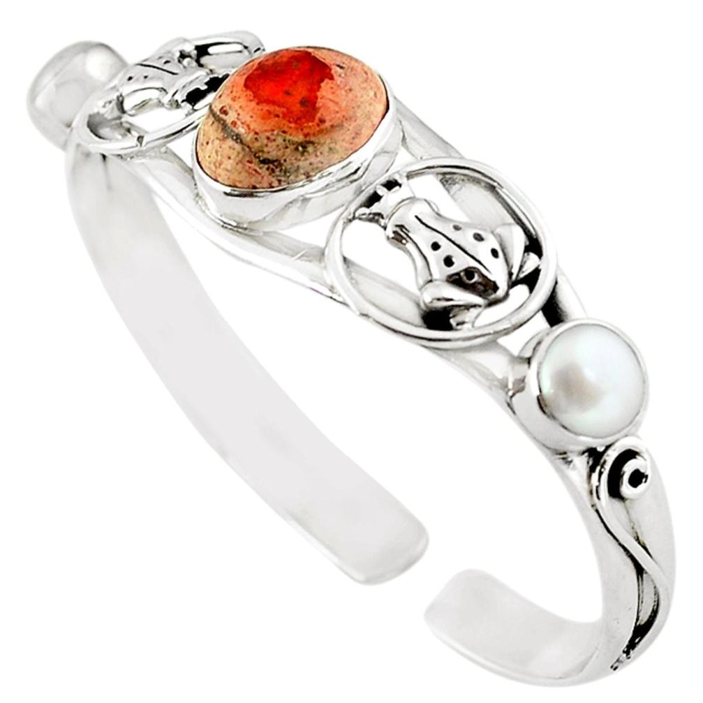 925 silver natural multi color mexican fire opal white pearl bangle m10478