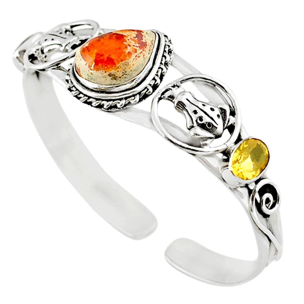 Natural multi color mexican fire opal yellow citrine 925 silver bangle m10479