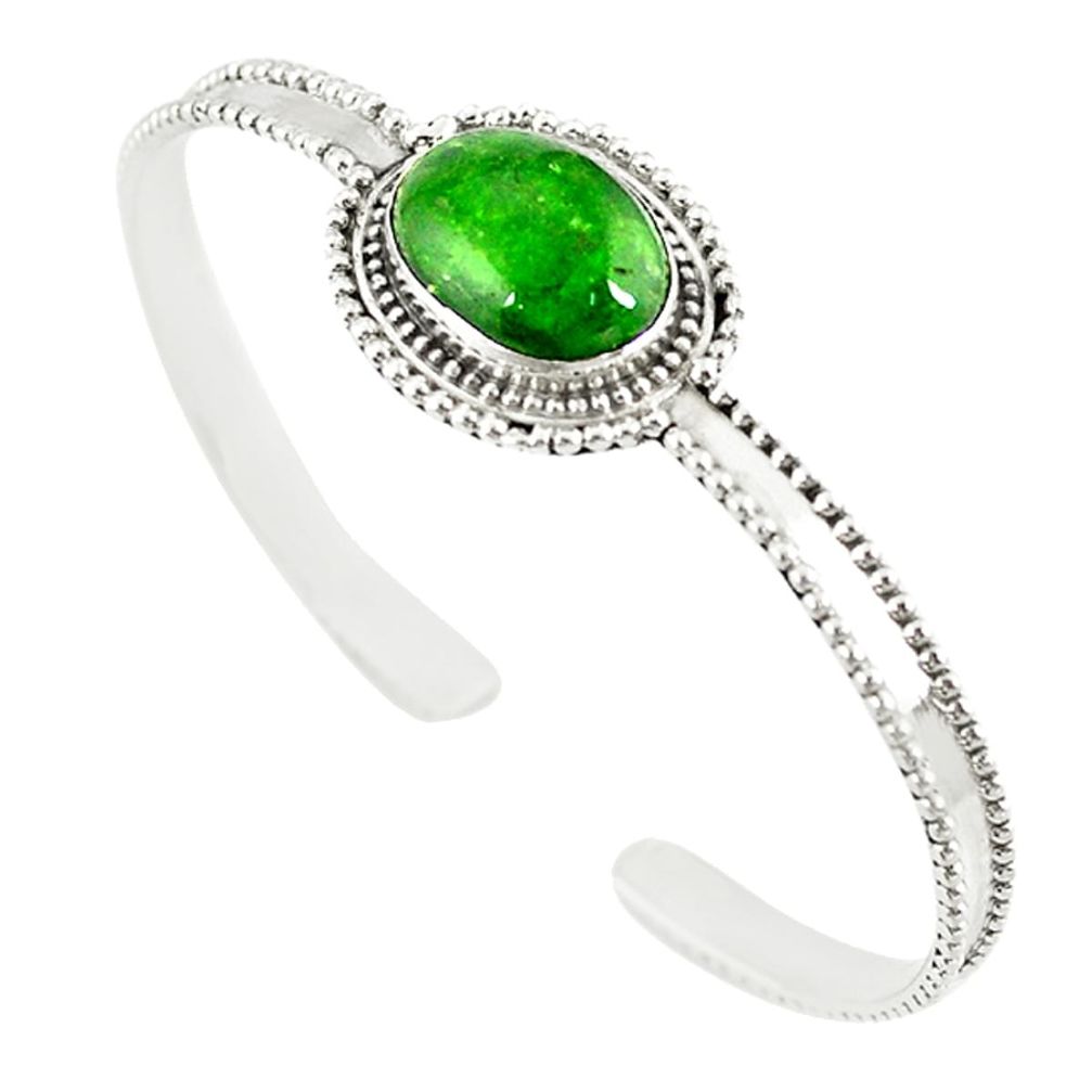 Natural green chrome diopside 925 sterling silver adjustable bangle m13034