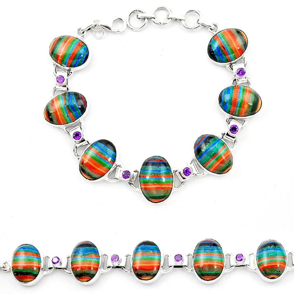 925 silver natural multi color rainbow calsilica amethyst tennis bracelet m1365