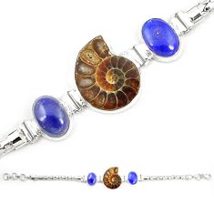 Natural brown ammonite fossil lapis lazuli 925 silver bracelet m23198