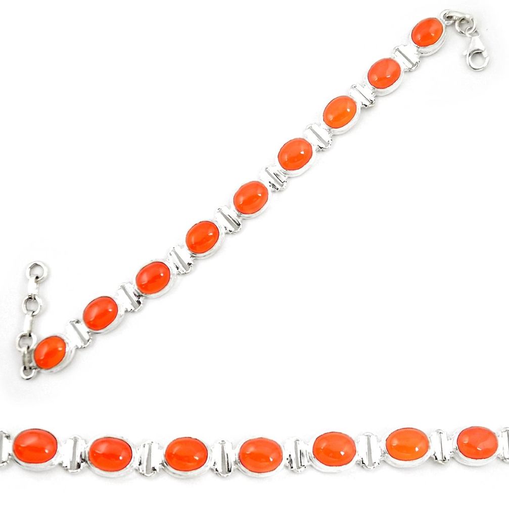 925 silver natural orange cornelian (carnelian) oval tennis bracelet m24760