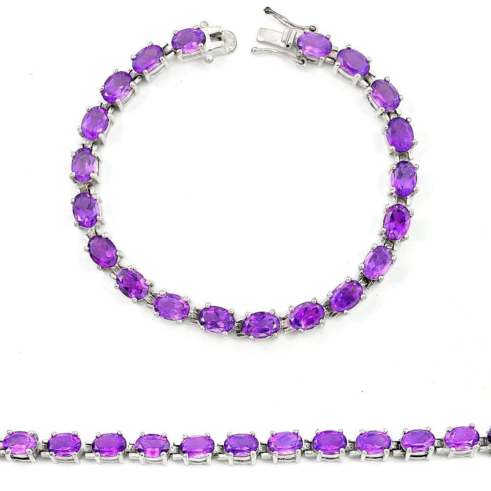 Natural purple amethyst 925 sterling silver tennis bracelet jewelry m25427