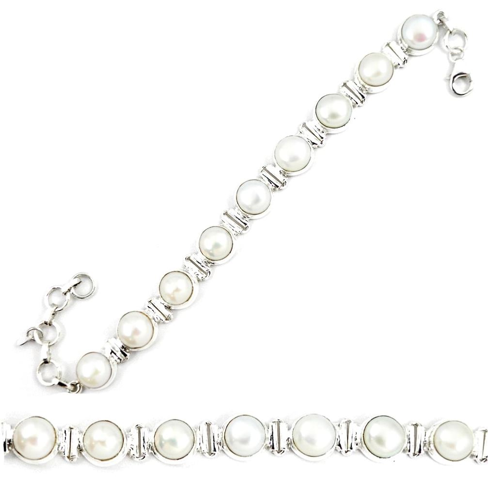 925 sterling silver natural white pearl tennis bracelet jewelry m29269