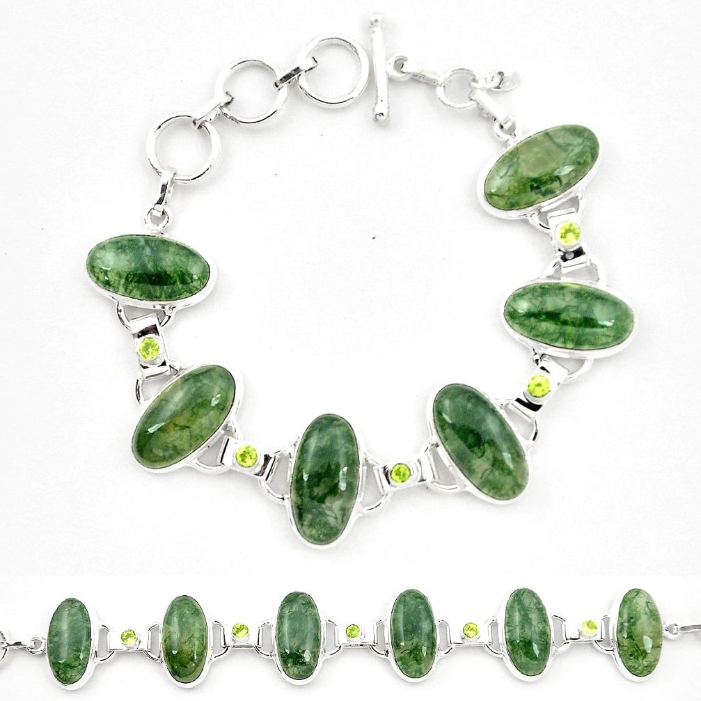 925 sterling silver natural green moss agate peridot tennis bracelet m32211