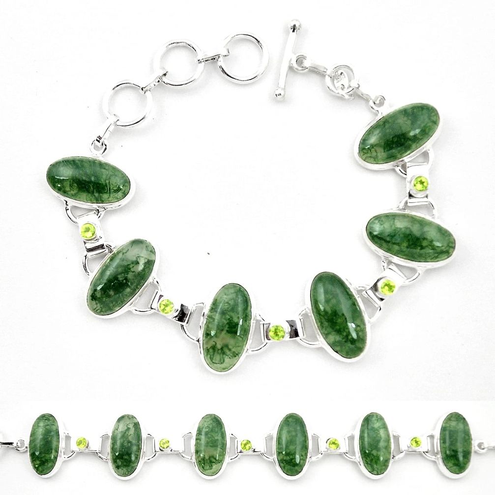 Natural green moss agate peridot 925 sterling silver tennis bracelet m32212