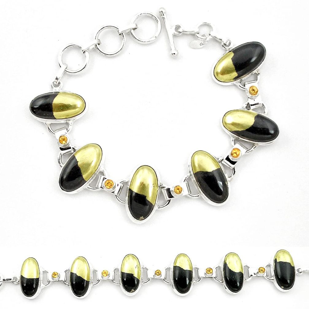 925 silver natural golden pyrite in magnetite (healer's gold) bracelet m32217