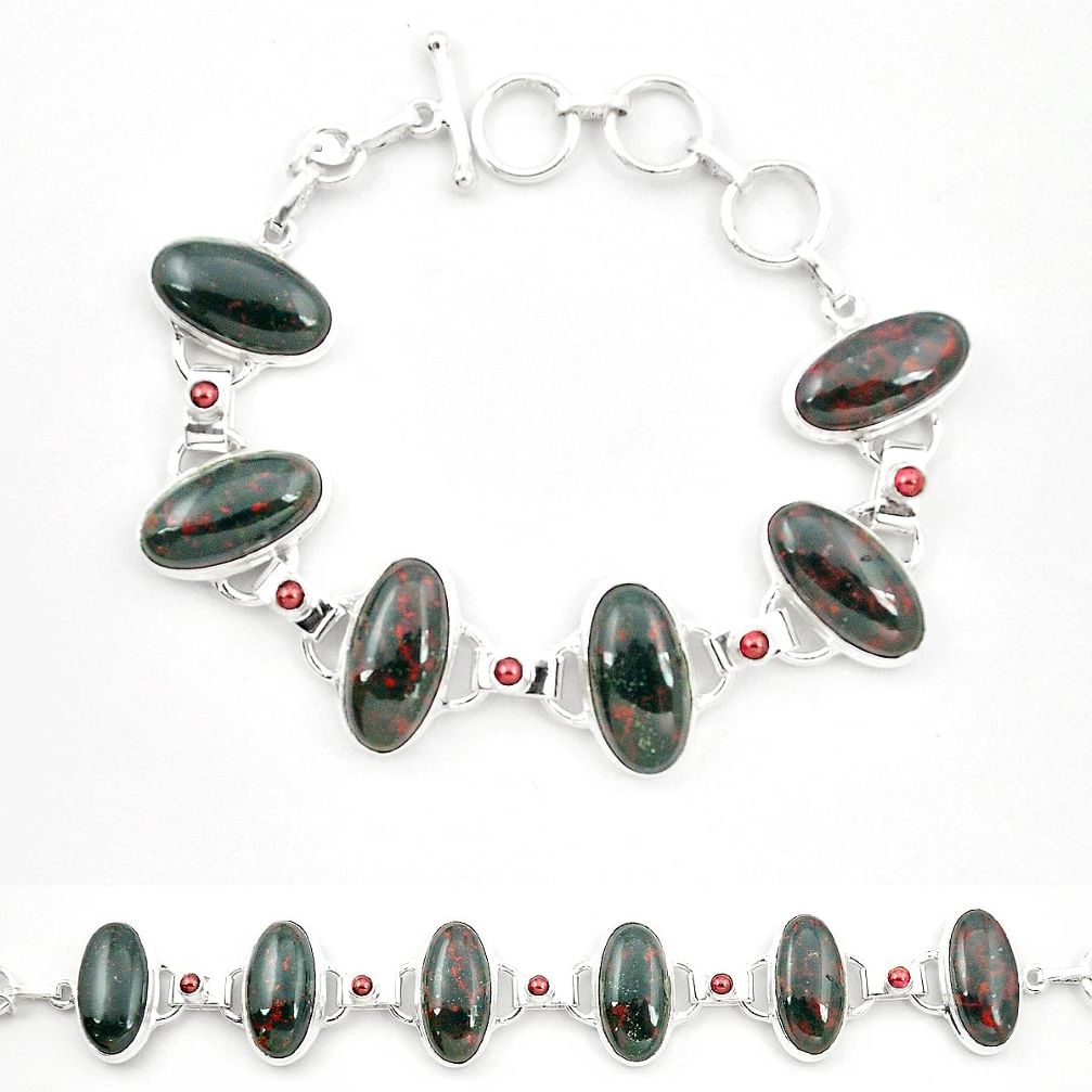 Natural green bloodstone african (heliotrope) 925 silver tennis bracelet m32225