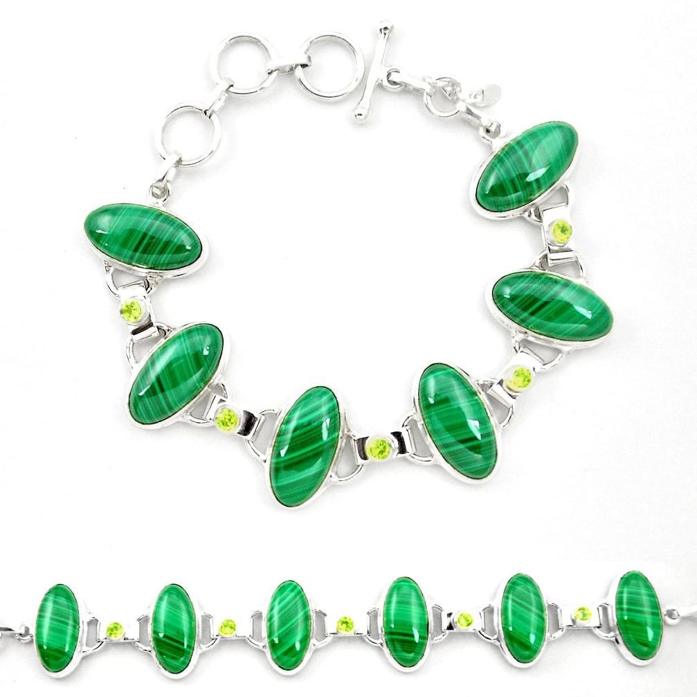 Natural green malachite (pilot's stone) 925 silver tennis bracelet m32246