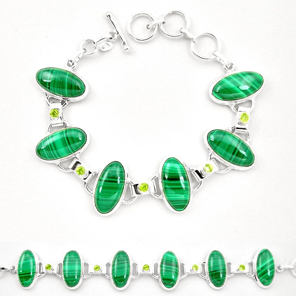 Natural green malachite (pilot's stone) 925 silver tennis bracelet m32247
