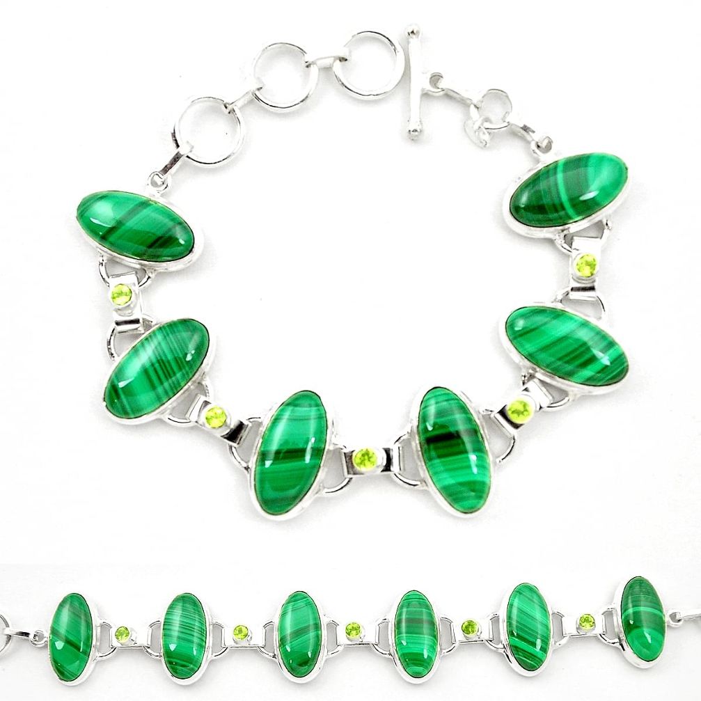 Natural green malachite (pilot's stone) 925 silver tennis bracelet m32249