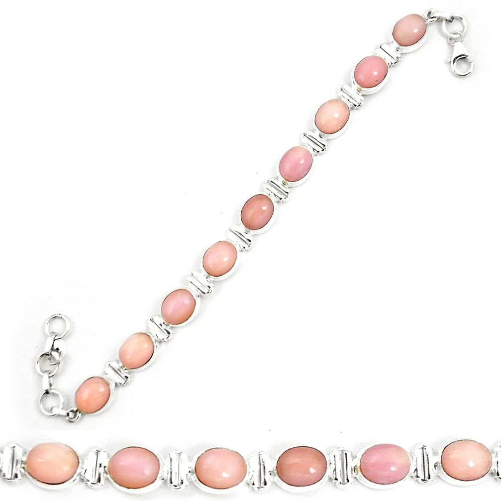 925 sterling silver natural pink opal tennis bracelet jewelry m32460