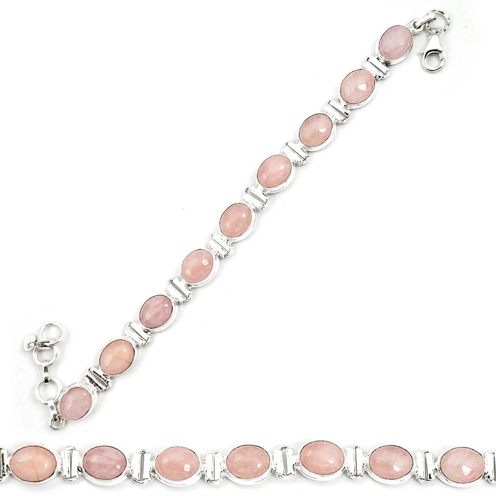 Natural pink morganite 925 sterling silver tennis bracelet jewelry m32478