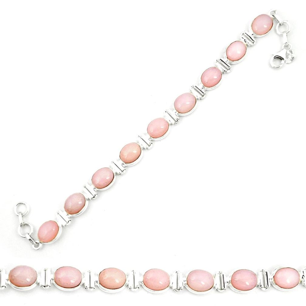 Natural pink opal 925 sterling silver tennis bracelet jewelry m35393