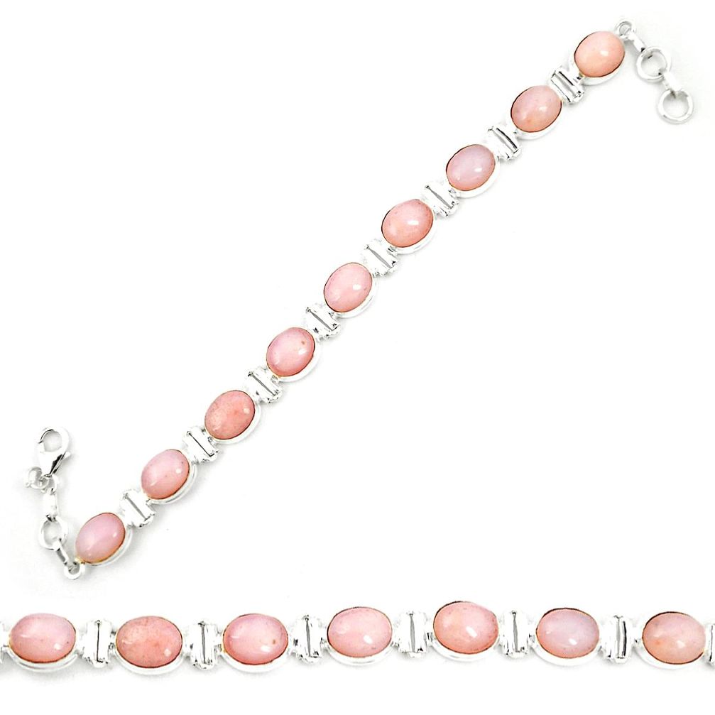 Natural pink opal 925 sterling silver tennis bracelet jewelry m35396