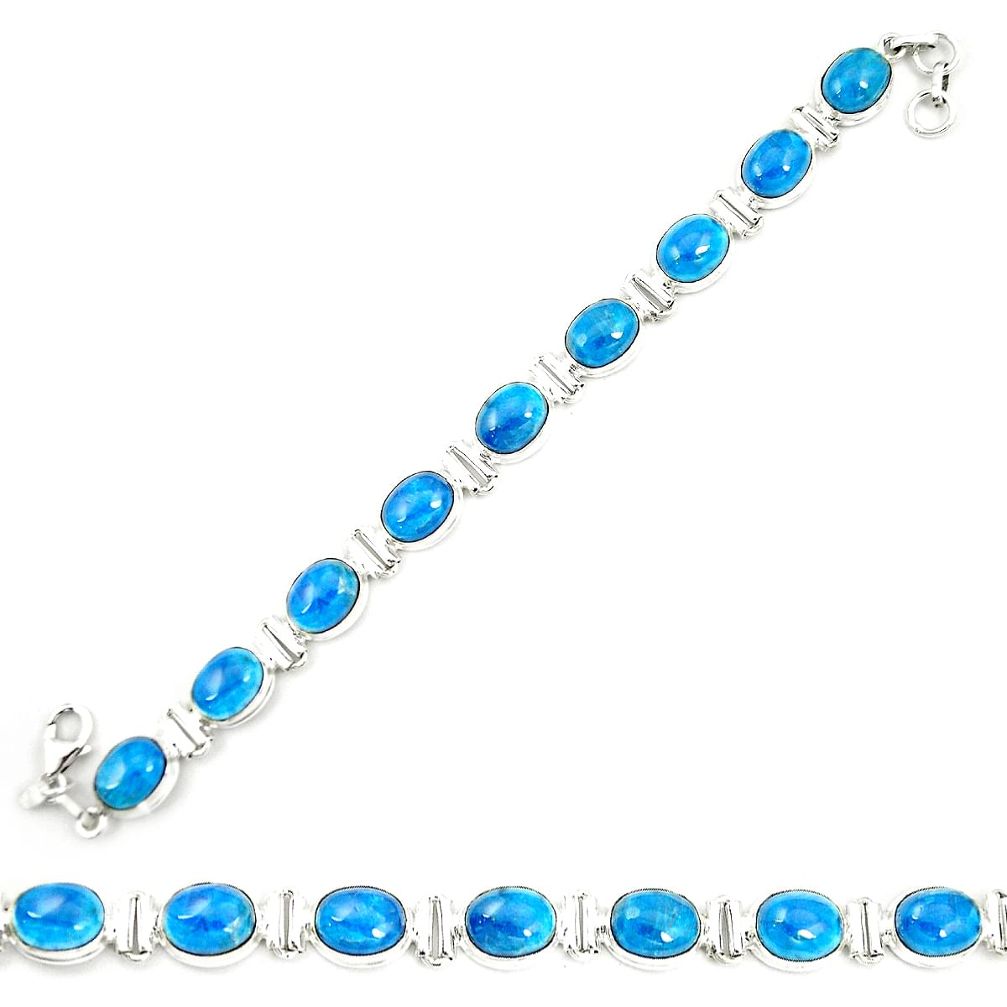 Natural blue apatite (madagascar) 925 sterling silver tennis bracelet m35431