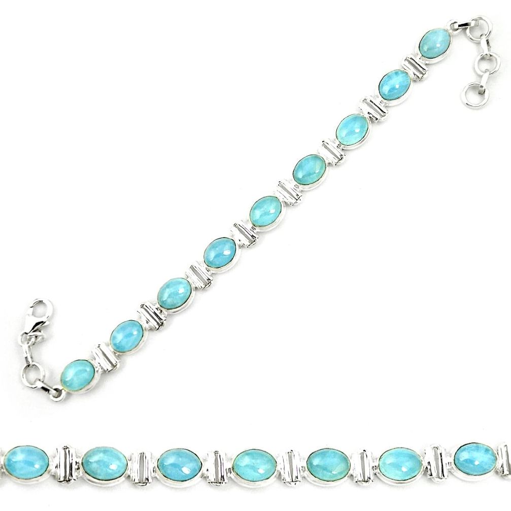 Natural blue aquamarine 925 sterling silver tennis bracelet jewelry m35447