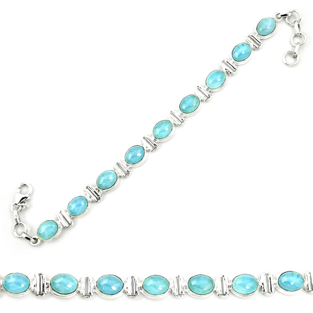 Natural blue aquamarine 925 sterling silver tennis bracelet jewelry m35448