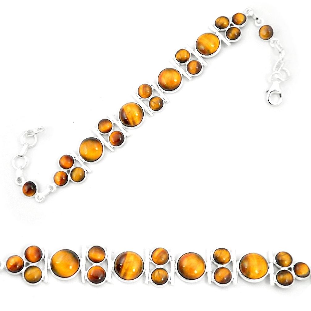 Natural brown tiger's eye 925 sterling silver tennis bracelet jewelry m36107