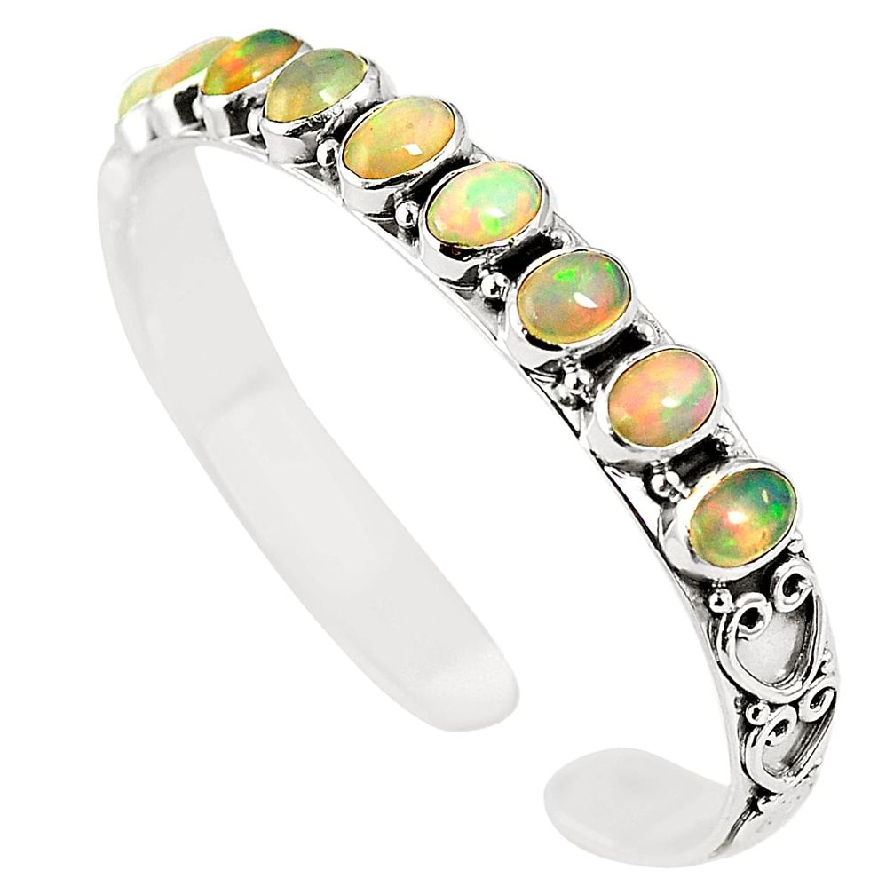 Natural multi color ethiopian opal 925 silver adjustable bangle m37969