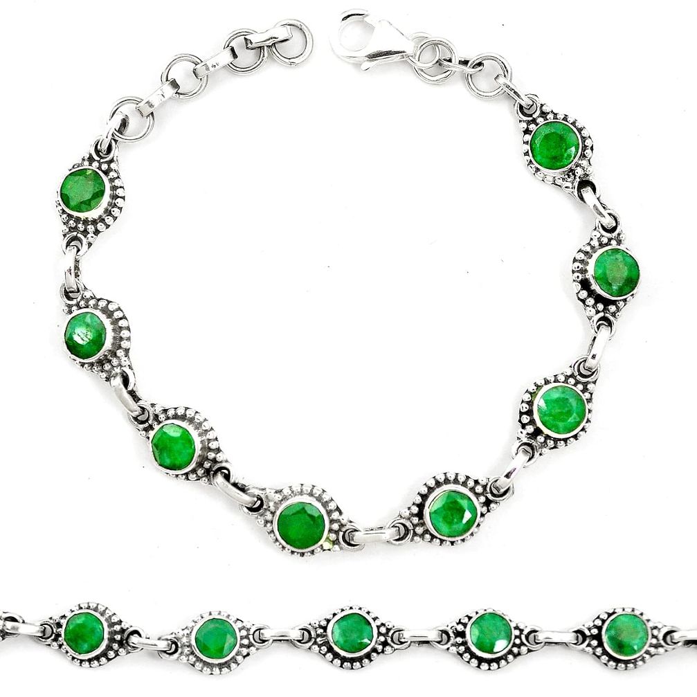 Natural green emerald 925 sterling silver tennis bracelet jewelry m40928