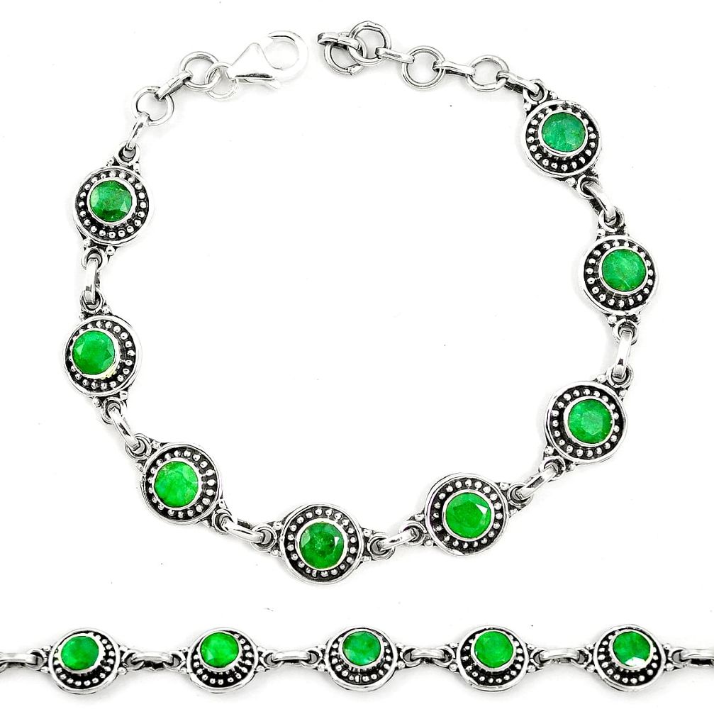 Natural green emerald 925 sterling silver tennis bracelet jewelry m40931