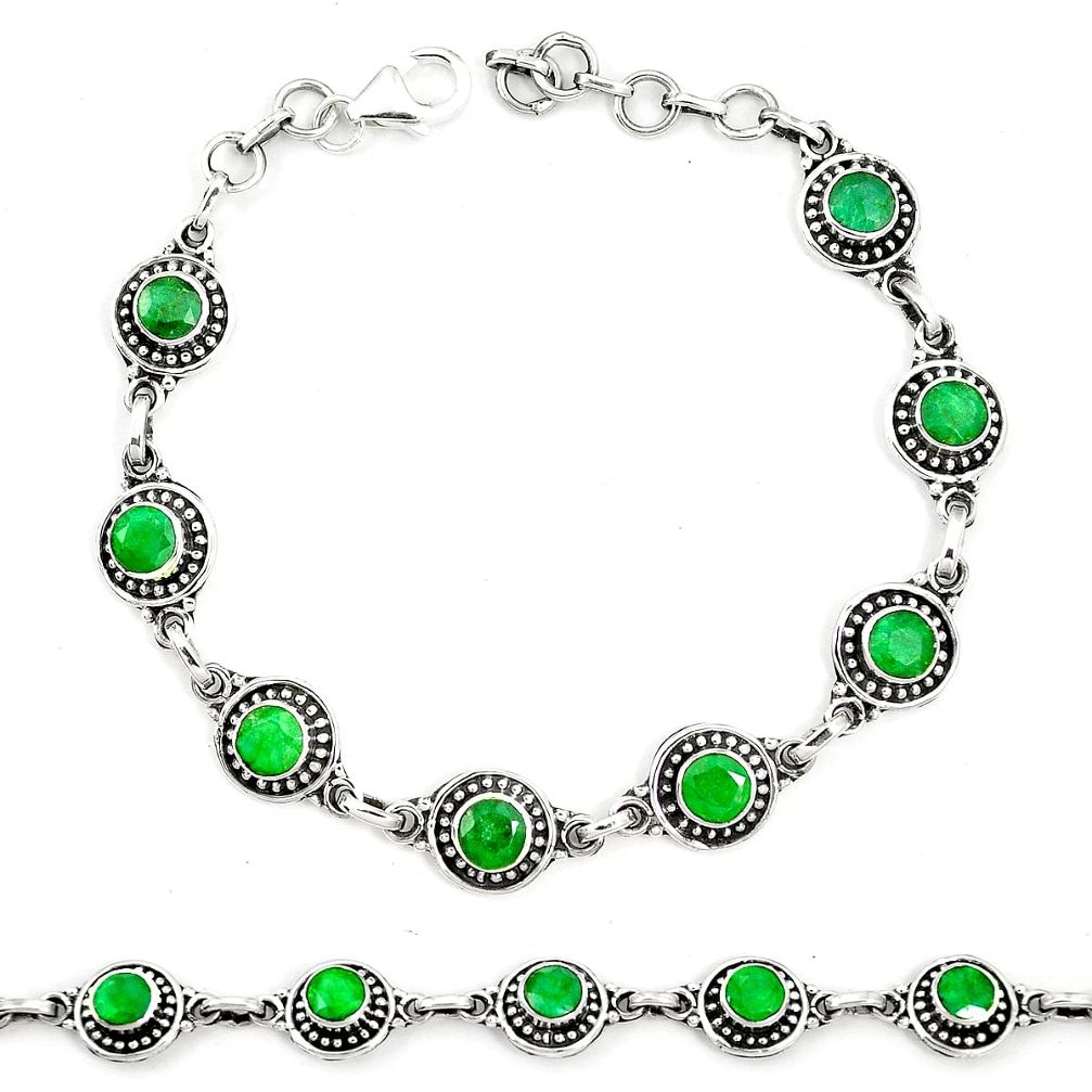 Natural green emerald 925 sterling silver tennis bracelet jewelry m40933