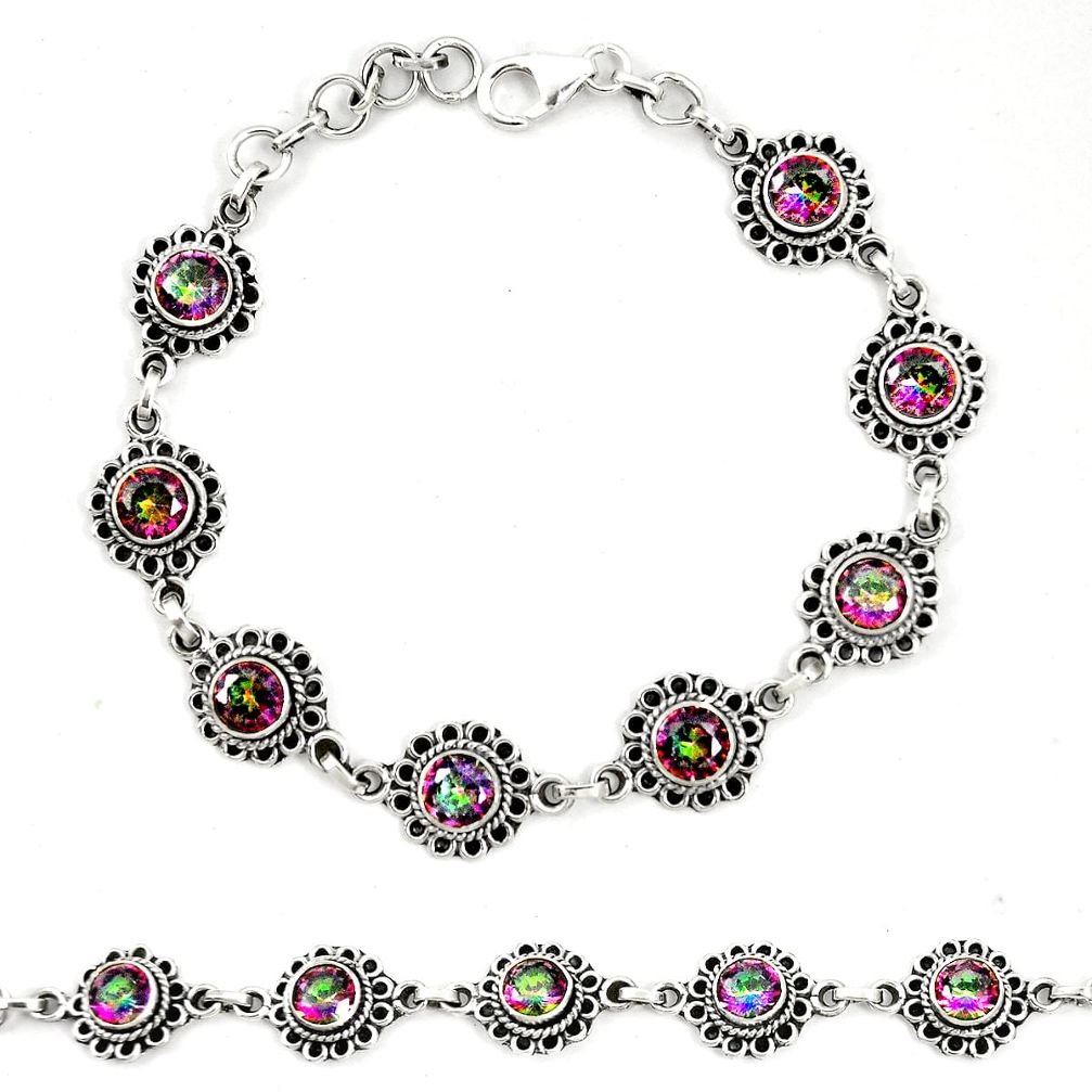 Multi color rainbow topaz 925 sterling silver tennis bracelet jewelry m40952