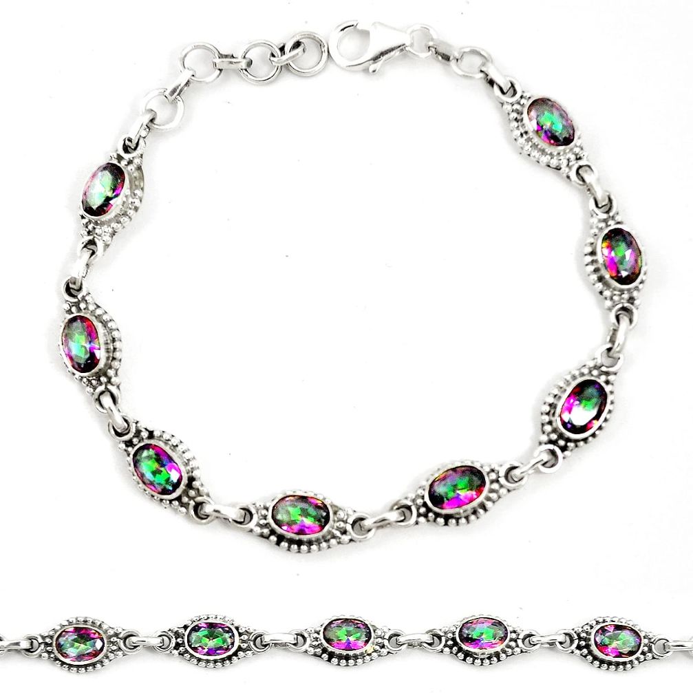 Multi color rainbow topaz 925 sterling silver tennis bracelet jewelry m40962