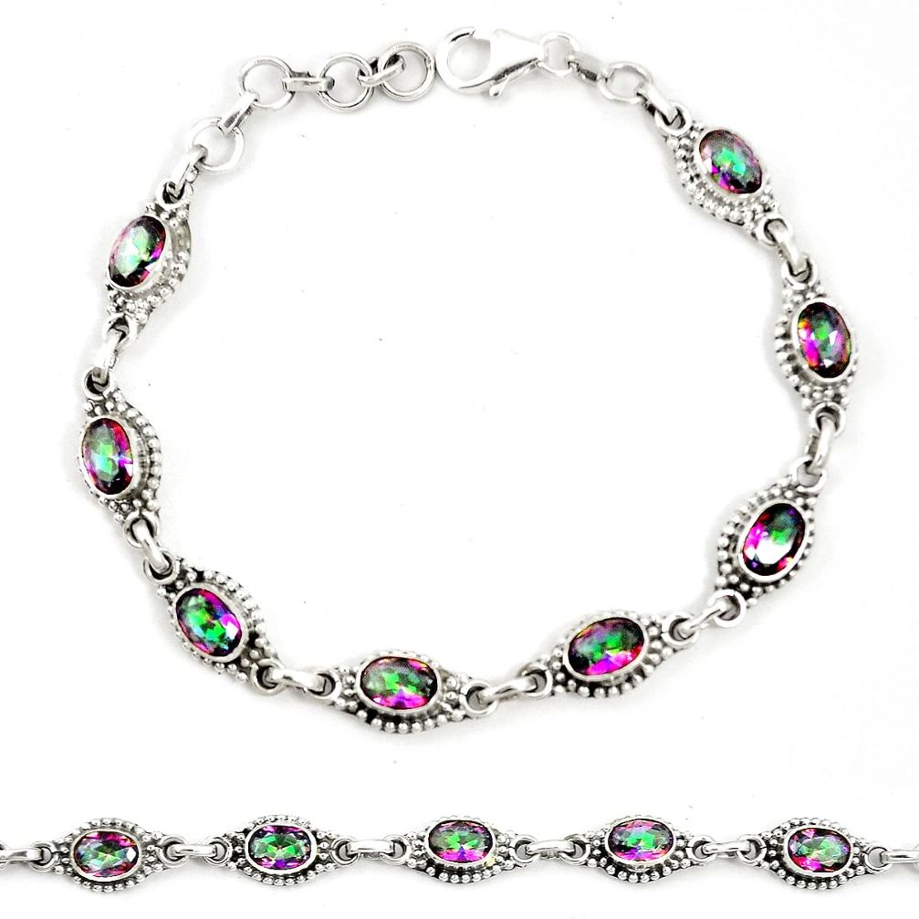 Multi color rainbow topaz 925 sterling silver tennis bracelet jewelry m40963