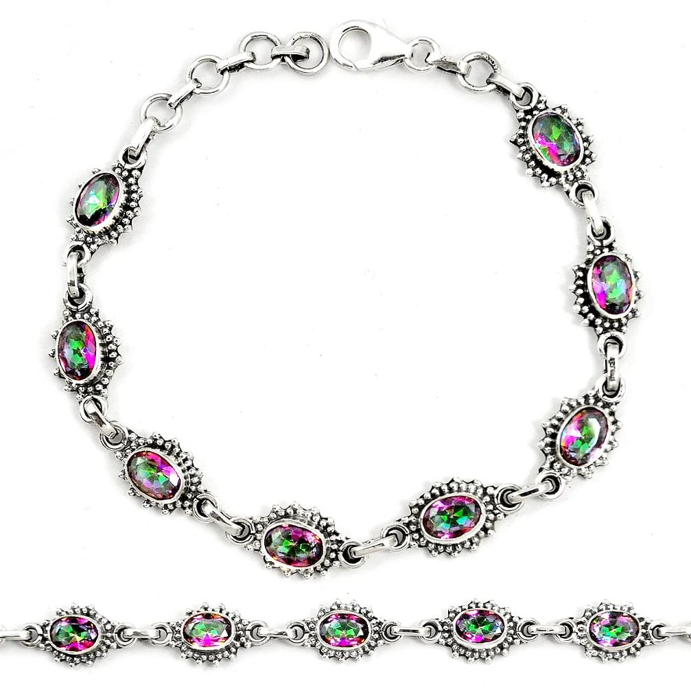 Multi color rainbow topaz 925 sterling silver tennis bracelet jewelry m40970