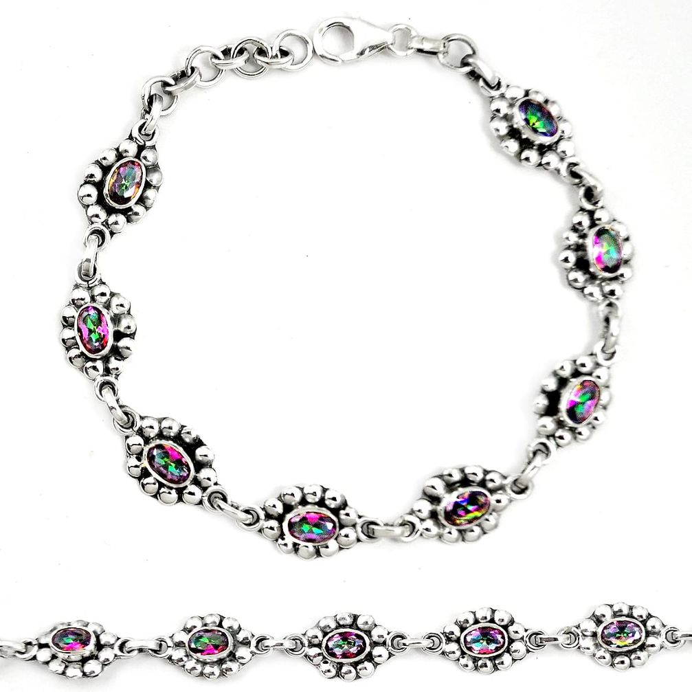 Multi color rainbow topaz 925 sterling silver tennis bracelet jewelry m40991