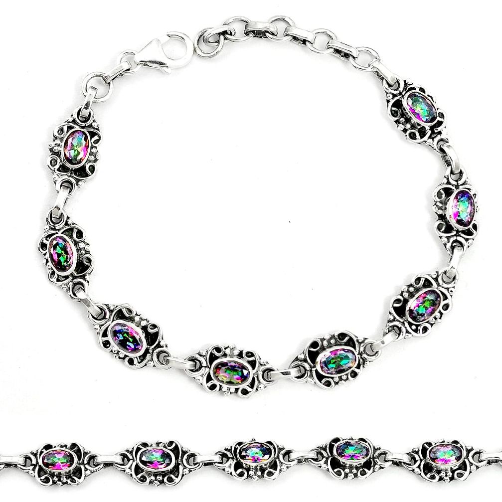 925 sterling silver multi color rainbow topaz tennis bracelet jewelry m41370