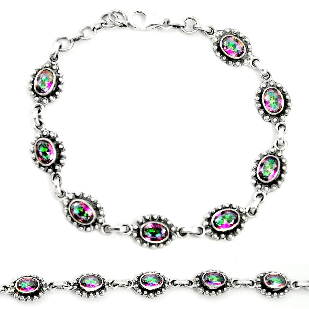 Multi color rainbow topaz 925 sterling silver tennis bracelet jewelry m41374