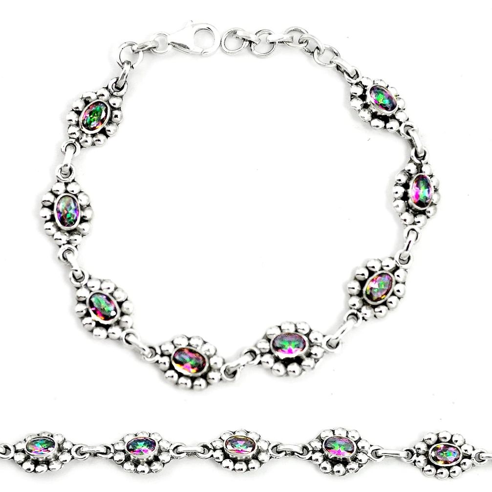 Multi color rainbow topaz 925 sterling silver tennis bracelet jewelry m41376