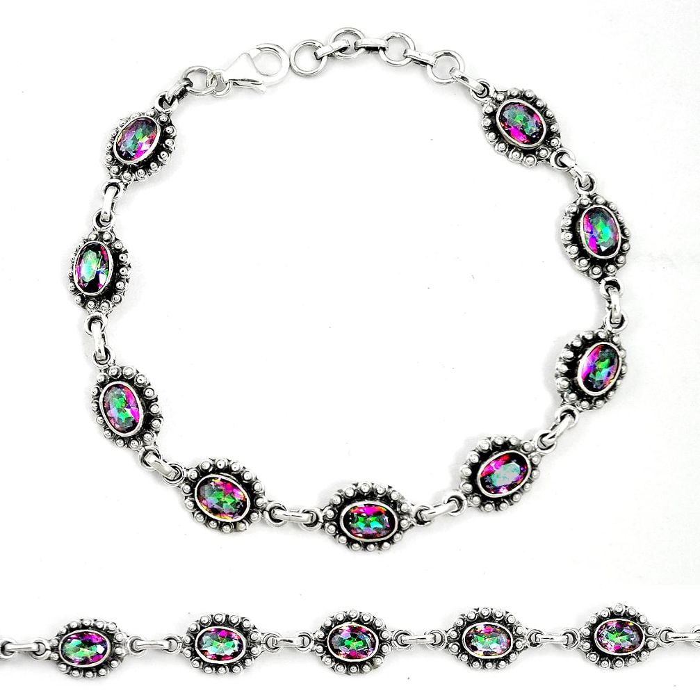 Multi color rainbow topaz 925 sterling silver tennis bracelet jewelry m41379