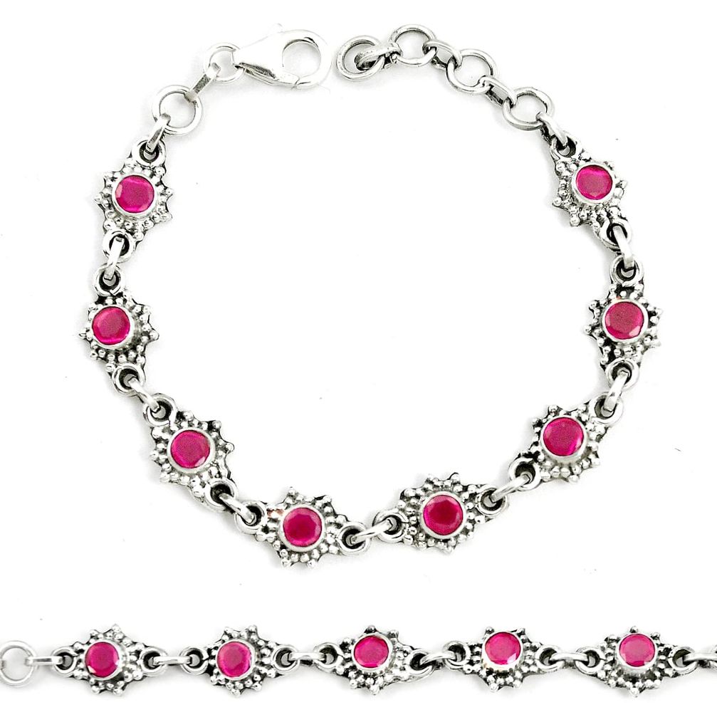 Natural red ruby 925 sterling silver tennis bracelet jewelry m41388